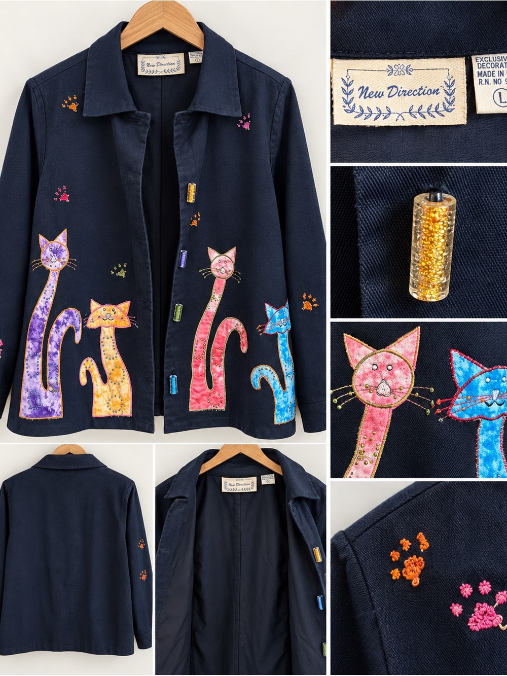 new directions Kids' Navy Cat Appliqué Jacket